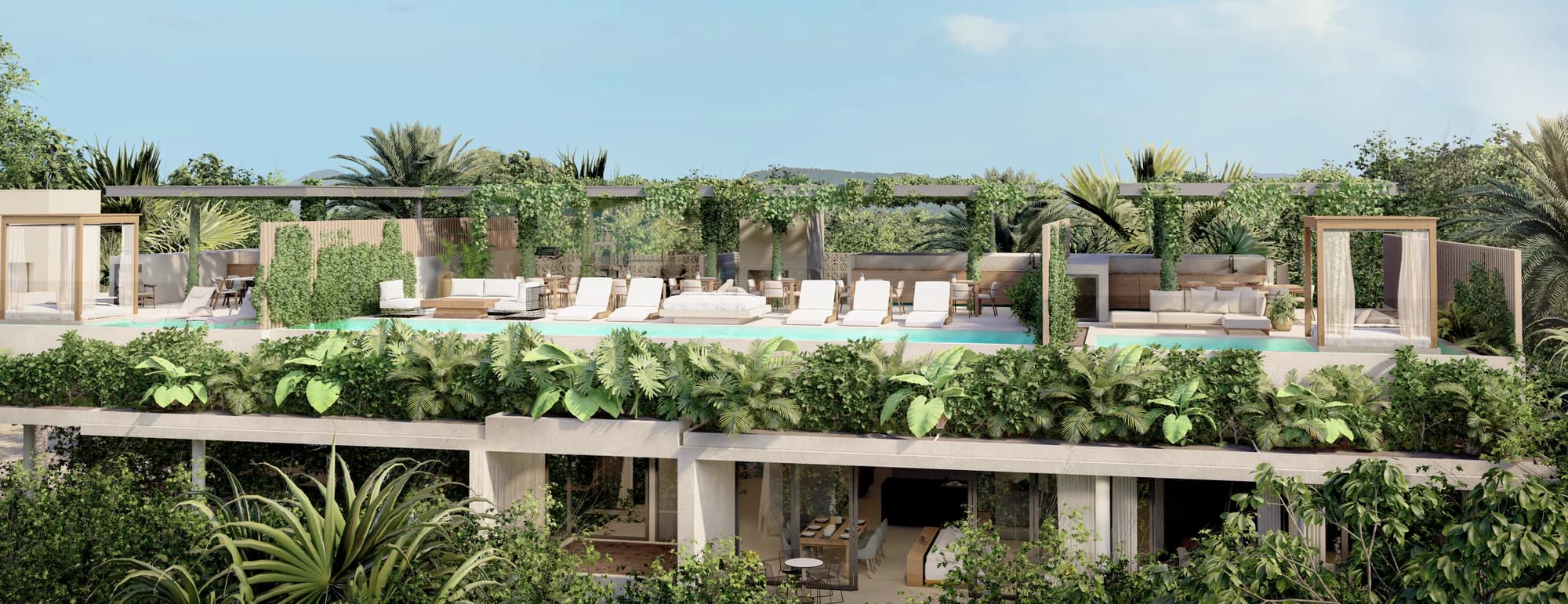 Render oficial de solarios y arquitectura de SOLEii Playacar