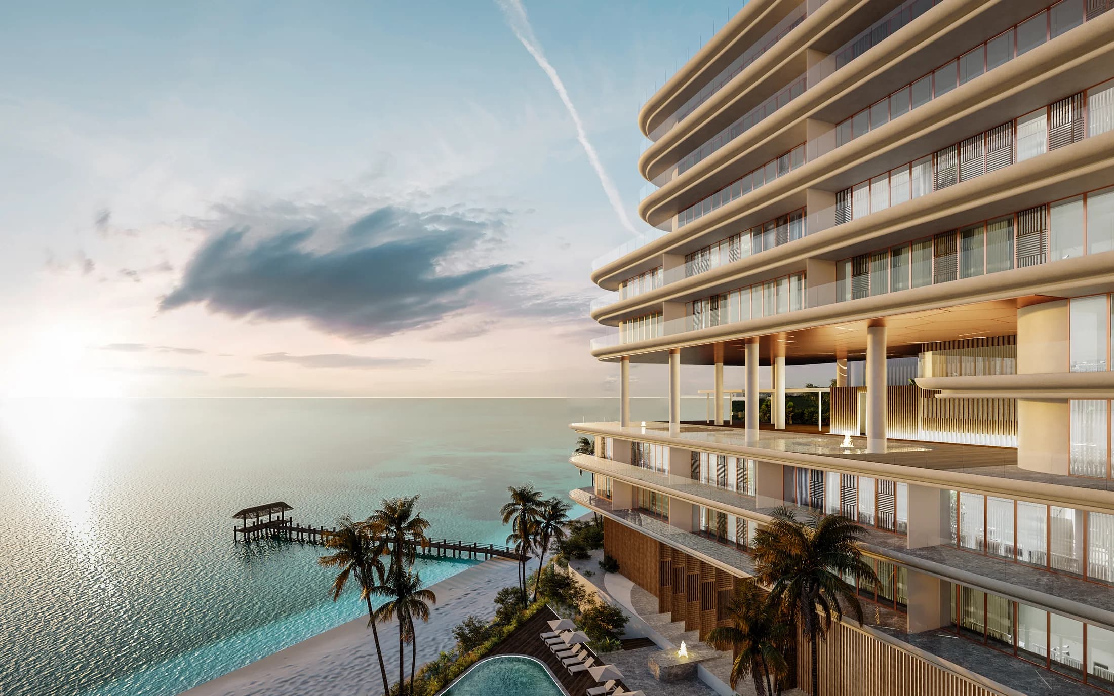 Render oficial de The Residences at The St. Regis Costa Mujeres frente al mar